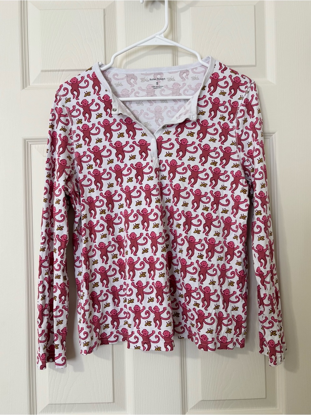 Roller Rabbit Women’s Monkey Print Henley Top Pima Cotton